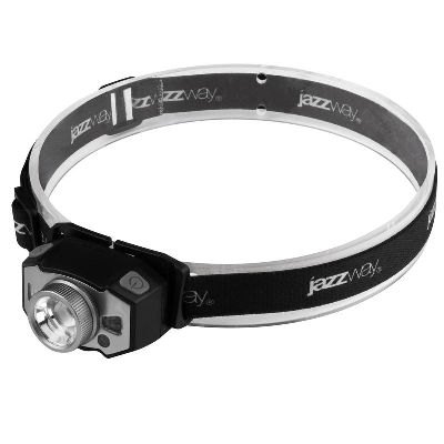 Фонарь налобный AccuH1-L5WZ-bk zoom 5Вт LED + 2хRED SMD IP54 аккумулятор 800мА.ч 5 режимов: 100проц. 180лм 3.5ч/50проц. 110лм 5.5ч/30проц. 65лм 15ч/красн. 28ч/мигающ. красн. 12ч управл. жестами черн./сер. JazzWay 5036642