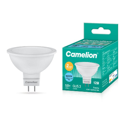 Лампа светодиодная LED5-MR16/845/GU5.3 5Вт 4500К бел. GU5.3 385лм 12В Camelion 12026