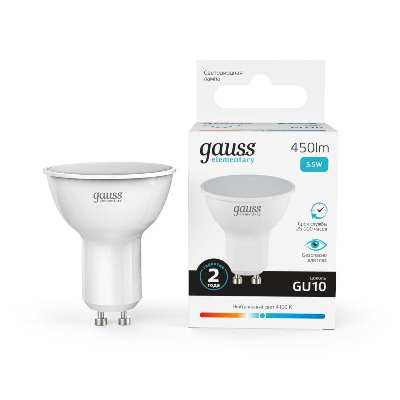 Лампа светодиодная Elementary 5.5Вт 4100К бел. GU10 450лм 220-240В Gauss 13626