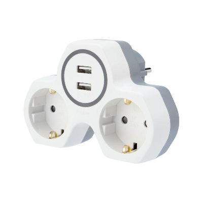 Двойник электрический 16А с заземл. и защ. шторки + 2 USB порта 24А бел. Rexant 11-1089
