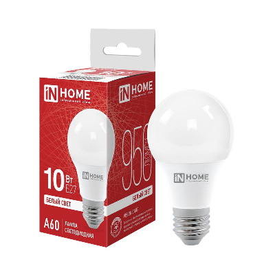 Лампа светодиодная LED-A60-VC 10Вт 230В E27 4000К 900Лм IN HOME 4690612020211