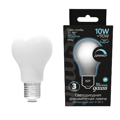 Лампа светодиодная Black Filament A60 E27 10Вт 4100К OPAL диммир. Gauss 102202210-D