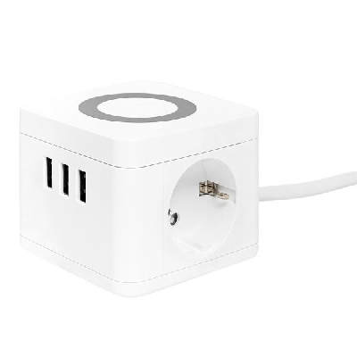 Удлинитель "Куб" 2 гнезда 3USB 2.4А+зарядное устройство 1.3 метра 1кв.мм EKF UBA-CUB-3-WC