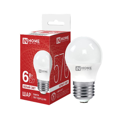 Лампа светодиодная LED-ШАР-VC 6Вт 230В E27 4000К 540лм IN HOME 4690612020532