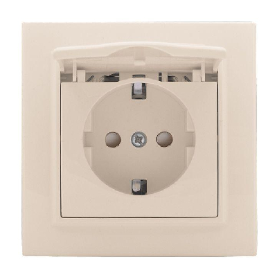 Розетка 1-м СП Минск 16А IP44 с заземл. защ. шторки с крышкой беж. EKF ERR16-029-200-44