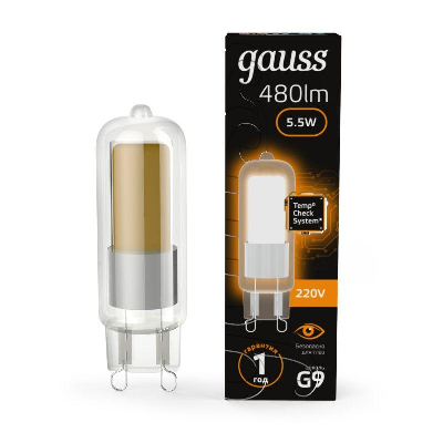 Лампа светодиодная Black 5.5Вт капсульная 3000К тепл. бел. G9 480лм стекло GAUSS 107809105
