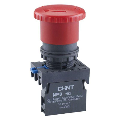 Кнопка управления "Грибок" d40мм с фиксацией NP8-01ZS/14 красн. 1НЗ IP65 (R) CHINT 667210
