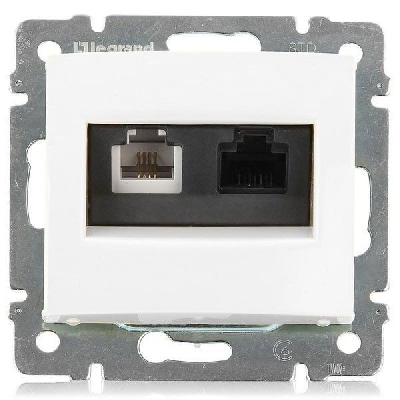 Розетка компьютерная + телефонная 2-м СП Valena RJ45 + RJ11 кат.6 UTP механизм бел. (DIY-упак.) Leg 695339