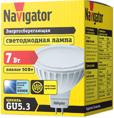 Лампа светодиодная 94 246 NLL-MR16-7-230-6.5K-GU5.3 7Вт 6500К холод. бел. GU5.3 595лм 220-240В Navigator 94246