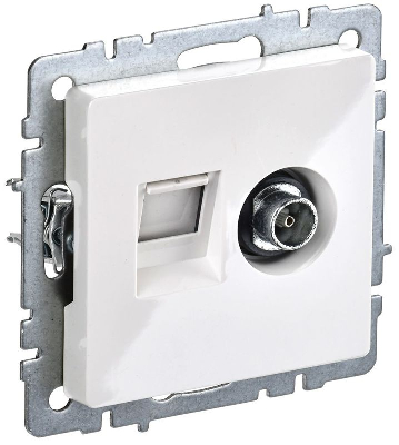 Розетка компьютерная + телевизионная 2-м Brite РТВ/РК12-БрБ RJ45 кат.5E + TV бел. IEK BR-AK20-1-K01