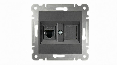 Розетка компьютерная 2-м без зазмел. Cat 5 механизм дым. Makel 57050035