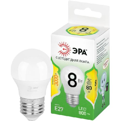 Лампа светодиодная GREEN LINE P45-8W-830-E27 GL 8Вт шар 3000К свет тепл. E27 Эра Б0067023