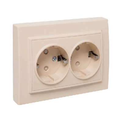 Розетка 2-м СП Минск 16А IP20 с заземл. защ. шторки беж. EKF ERR16-128-200