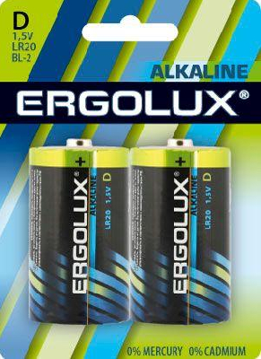 Элемент питания алкалиновый LR20 BL-2 LR20 BL-2 1.5В Alkaline (блист.2шт) Ergolux 11752