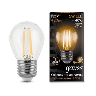 Лампа светодиодная Black Filament Шар E27 5Вт 2700К Gauss 105802105