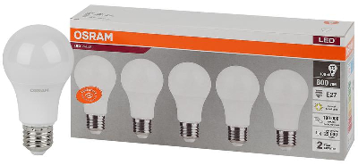 Лампа светодиодная LED Value LVCLA75 10SW/830 230В E27 2х5 RU (уп.5шт) OSRAM 4058075577718