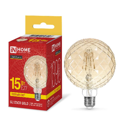 Лампа светодиодная филаментная LED-GL125CR-deco gold кристалл золотистая 15Вт 230В E27 3000К 1390лм IN HOME 4690612056098