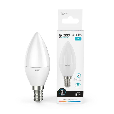Лампа светодиодная Elementary 6Вт свеча 4100К бел. E14 450лм 180-240В Gauss 33126