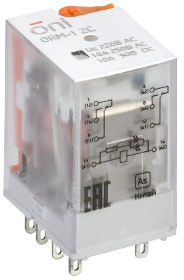 Реле интерфейсное ORM-1 2C 220В AC с LED и тест. кнопкой ONI ORM-1-2C-AC220V-L-B