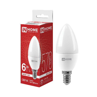 Лампа светодиодная LED-Свеча-VC 6Вт свеча 4000К нейтр. бел. E14 540лм 230В IN HOME 4690612020396