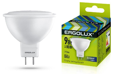 Лампа светодиодная LED-JCDR-9W-GU5.3-6K 9Вт JCDR рефлектор 6500К холод. бел. GU5.3 180-240В Ergolux 13626