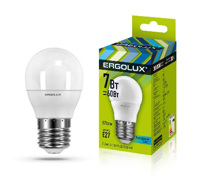 Лампа светодиодная LED-G45-7W-E27-4500K 172-265В "Шар" Ergolux 12145