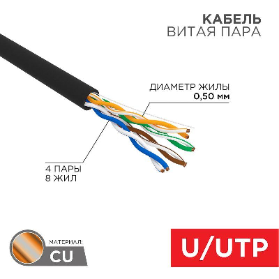 Кабель UTP 4х2х24AWG кат.5е медь наруж. прокл. бухта (м) Rexant 01-0045