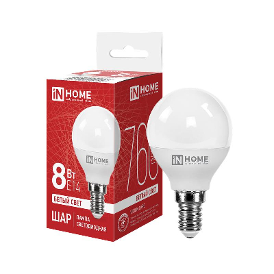 Лампа светодиодная LED-ШАР-VC 8Вт 230В E14 4000К 600Лм IN HOME 4690612020556