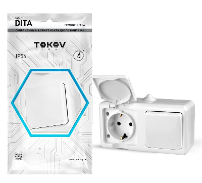 Блок ОП Dita (розетка 16А 250В с заземл. 1-кл. выкл. 10А) IP54 бел. TOKOV LIGHT TKL-DT-V1RZ-C01-IP54