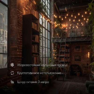 Гирлянда "Белт Лайт" 20 патронов 10 метров IP65 провод каучук черн. Neon-Night 331-355