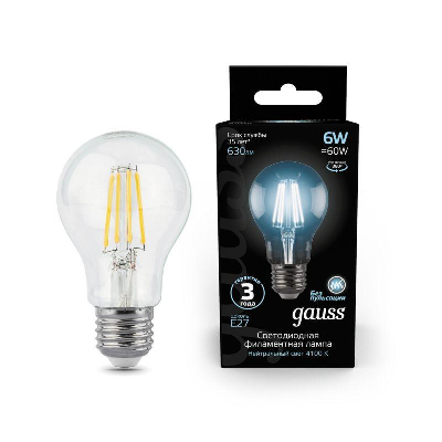 Лампа светодиодная Black Filament А60 E27 6Вт 4100К Gauss 102802206