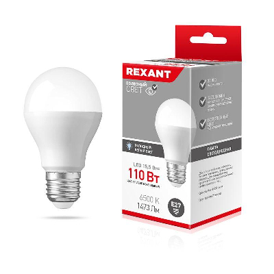 Лампа светодиодная A60 15.5Вт Груша 6500К хол. бел. E27 1473лм Rexant 604-010